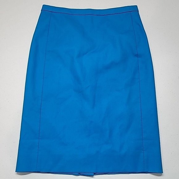 J Crew Women's Straight Pencil Skirt Bright Blue Lined Cotton Size 0 *Read* - Picture 1 of 15